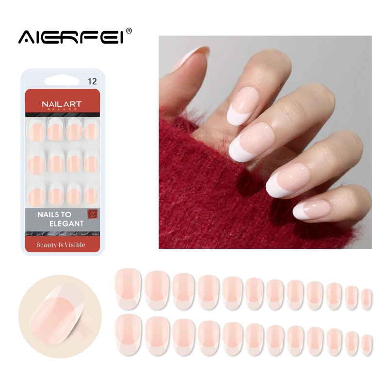 AIERFEI Q956 24pcs French oval nails