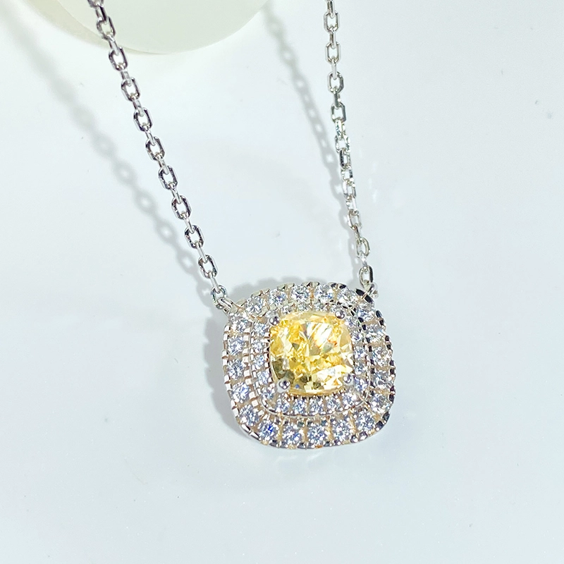 Elegant Small Square Moissanite Charm Necklace in Silver-White KD-C-P24