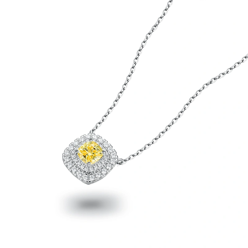 Elegant Small Square Moissanite Charm Necklace in Silver-White KD-C-P24