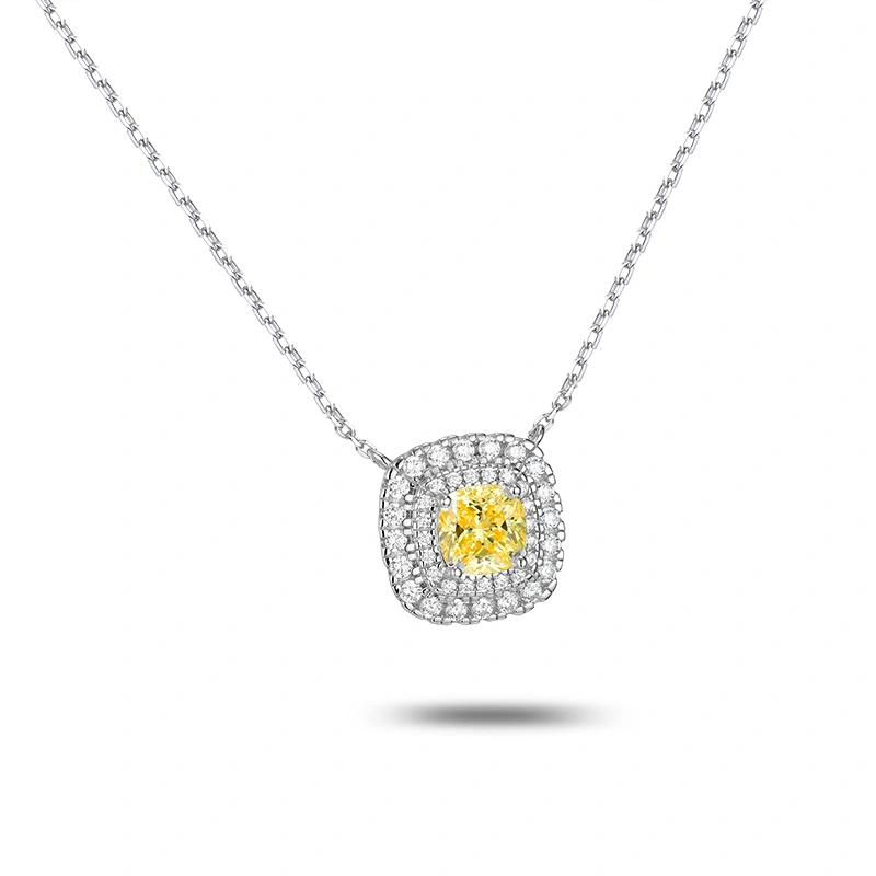 Elegant Small Square Moissanite Charm Necklace in Silver-White KD-C-P24