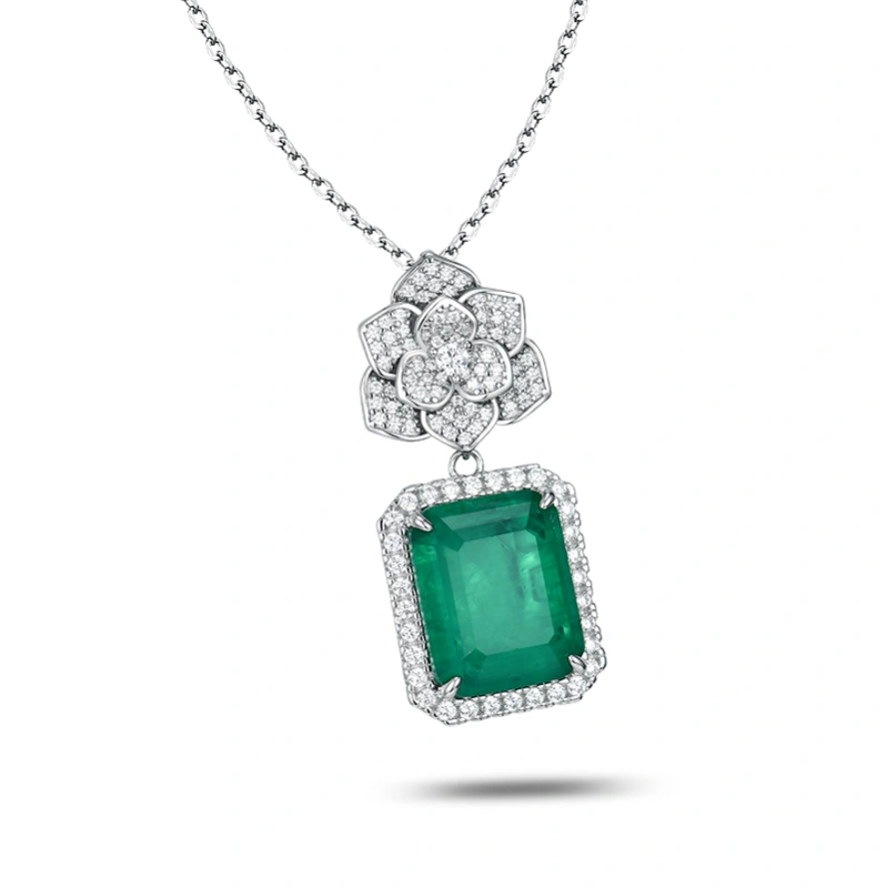 Green Princess Moissanite Pendant in Elegant Silver - Modern Beauty KD-C-P21