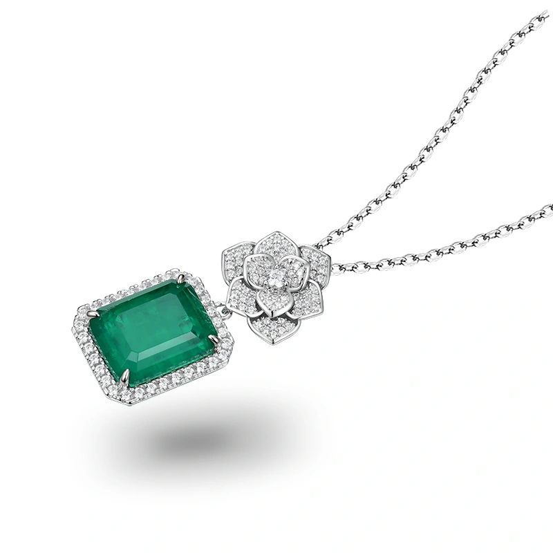 Green Princess Moissanite Pendant in Elegant Silver - Modern Beauty KD-C-P21