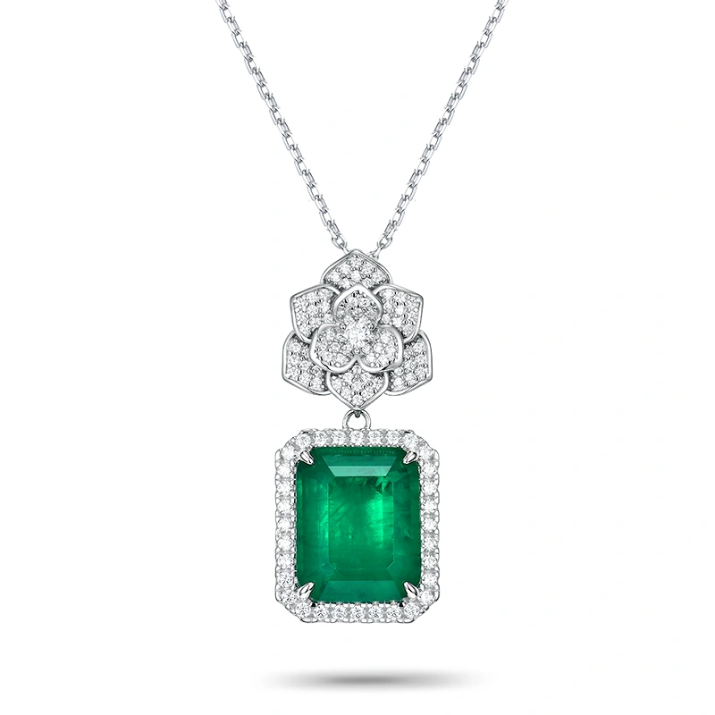 Green Princess Moissanite Pendant in Elegant Silver - Modern Beauty KD-C-P21