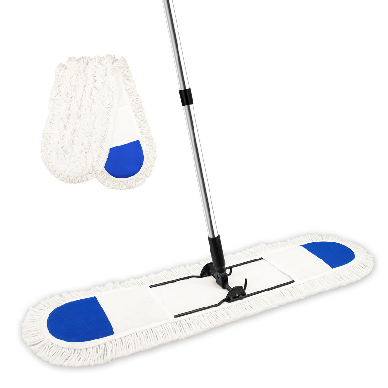 Commercial Industrial Cotton Mop Dust Floor Mop with Total 2 Mop Pads for Cleaning Office Garage Hardwood Warehouse Factory Mall Deck