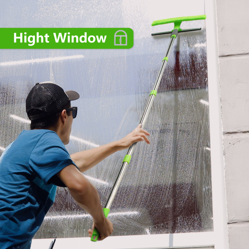 Window Squeegee Cleaner,2 in 1 Window Cleaning Tool with 67'' Telescopic Window Cleaning Tool Indoor/Outdoor High Window Car Glass