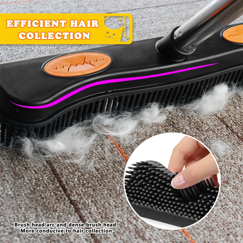 Rubber Broom for Pet Hair Remover, Carpet Rake Fur Remover Broom with Squeegee, Carpet Rake for Pet Hair Removal, Pet Hair Rubber Broom for Fluff Carpet, Hardwood Floor, Tile, Window