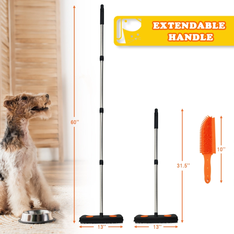 ubber Broom for Pet Hair Remover, Carpet Rake Fur Remover Broom with Squeegee, Carpet Rake for Pet Hair Removal, Pet Hair Rubber Broom for Fluff Carpet, Hardwood Floor, Tile, Window