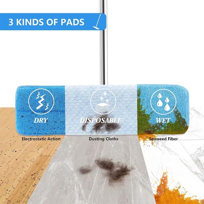 18" Mops for Floor Cleaning, Microfiber Mop with 57" Stainless Steel Handle,4pcs Mop Pads and 20pcs Non-Woven Fabric and a Mop Pad Brush ,Dust Mop for Hardwood,Laminate,Tile,Floor Cleaning