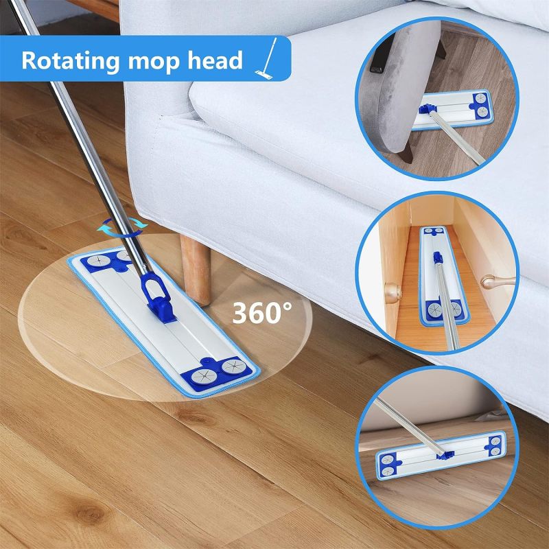 18&quot; Mops for Floor Cleaning, Microfiber Mop with 57&quot; Stainless Steel Handle,4pcs Mop Pads and 20pcs Non-Woven Fabric and a Mop Pad Brush ,Dust Mop for Hardwood,Laminate,Tile,Floor Cleaning