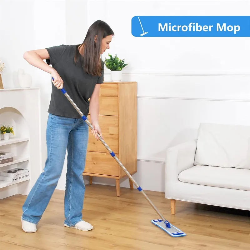 18" Mops for Floor Cleaning, Microfiber Mop with 57" Stainless Steel Handle,4pcs Mop Pads and 20pcs Non-Woven Fabric and a Mop Pad Brush ,Dust Mop for Hardwood,Laminate,Tile,Floor Cleaning