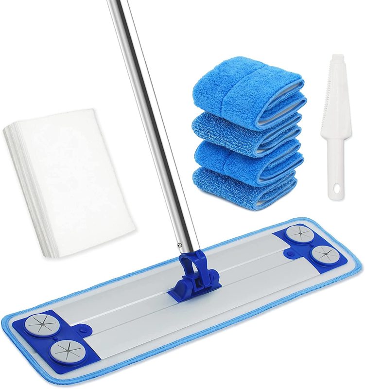 18&quot; Mops for Floor Cleaning, Microfiber Mop with 57&quot; Stainless Steel Handle,4pcs Mop Pads and 20pcs Non-Woven Fabric and a Mop Pad Brush ,Dust Mop for Hardwood,Laminate,Tile,Floor Cleaning
