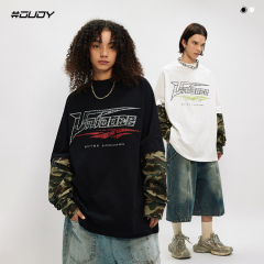 #OVDY 24SS Crack printing camouflage stitching fake two-piece long sleeve