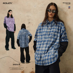 #OVDY 23FW Fake two smudged plaid shirts