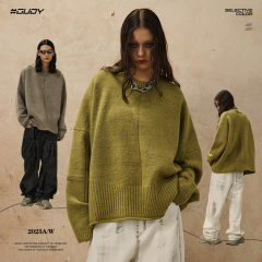 #OVDY 23FW Solid color curled lazy round neck sweater