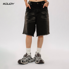 #OVDY 24SSSide-design catbeard stitching denim shorts
