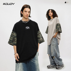 #OVDY 24SS Sunset reflection theme embroidery camouflage sleeves splicing short sleeves