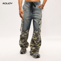 #OVDY 24SS Denim Camouflage Splicing, Pulling Rope and Washing Water to Make Old Work Jeans