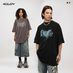 Washed retro worn printed short sleeves