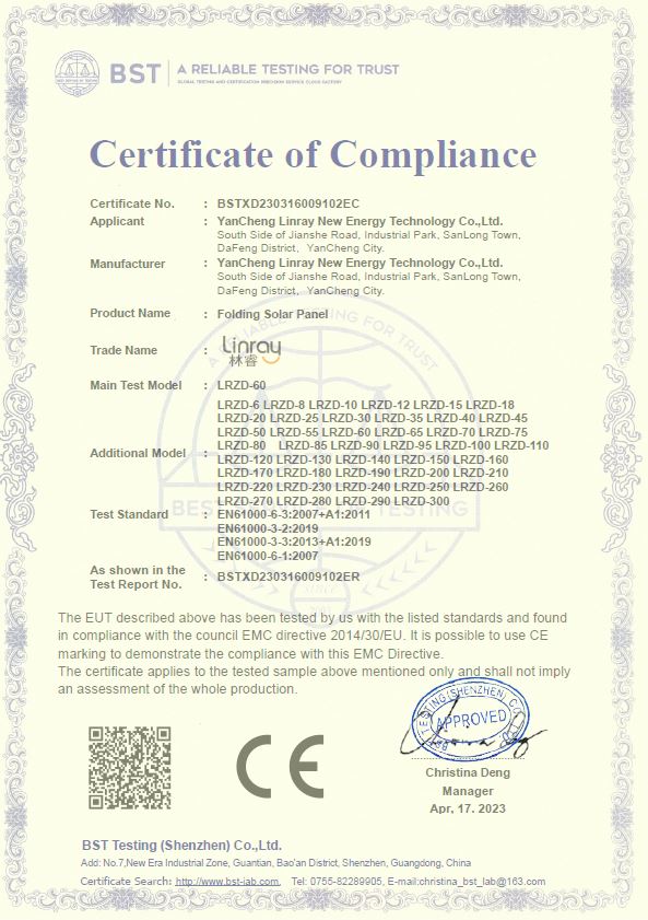Folding Solar Panels Passed CE and FCC