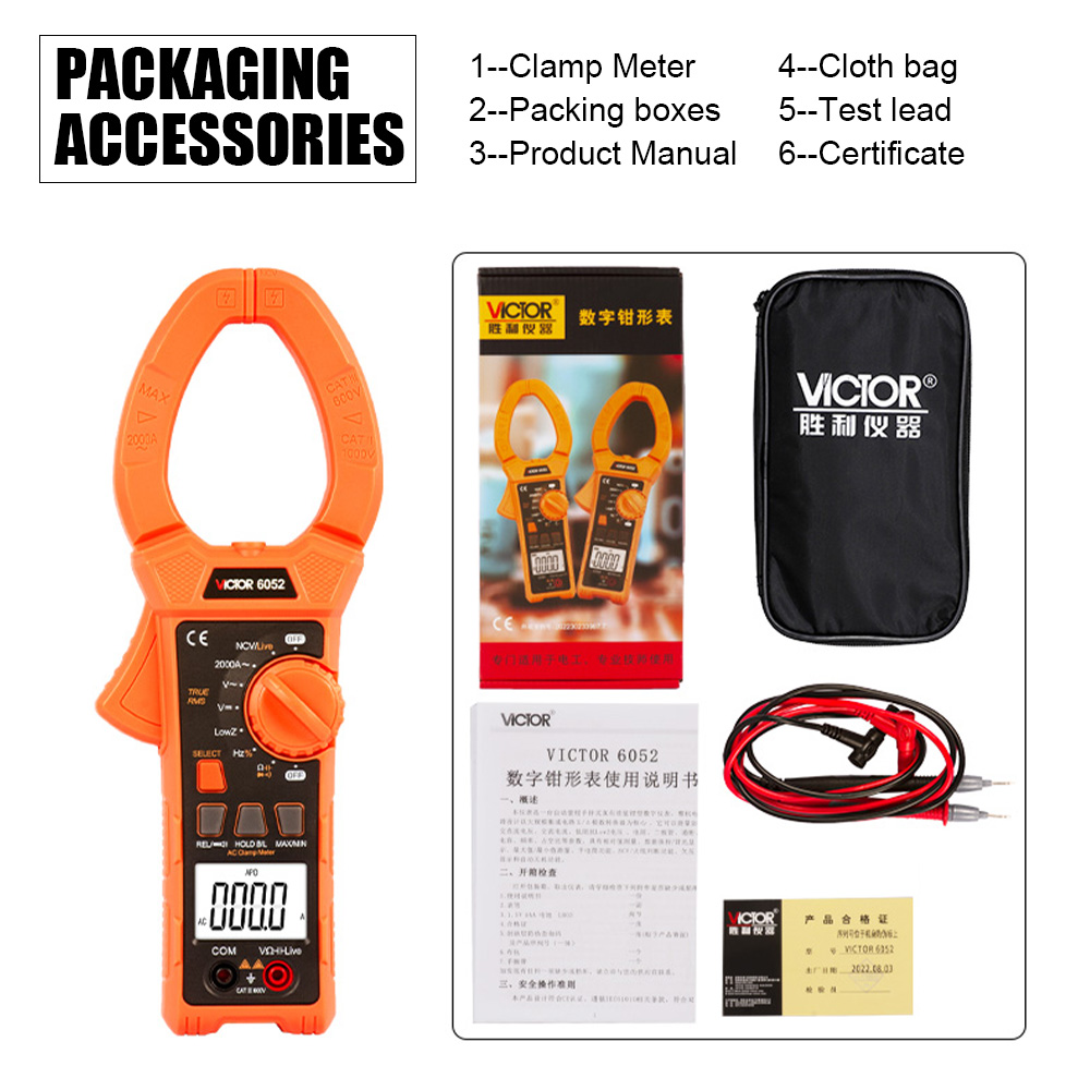 VICTOR 6050 6052 Digital Clamp Meter,measuring DCV, ACV，ACA,DCA 