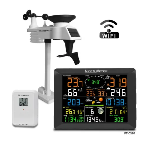 NicetyMeter (0320-019T) 7-in-1 Wi-Fi Weather Station ,Rain Gauge ,Weather Forecast ,Temperature ,Humidity, Air Pressure ,Wind Gauge ,Solar radiation , UV index,Moon Phase,Alarm clock