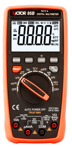 VICTOR 86B 86C 86D 86E Digital Multimeter , Tester With NCV LIVE，measuring DCV, ACV, DCA, ACA, Resistance, Capacitance, Frequency, Temperature，Duty cycle，Diode test and with the function of auto power off and backlight
