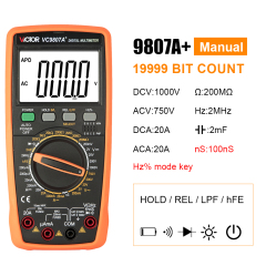 9806+ 9807A+ 980+ 19999 Counts Digital Multimeter