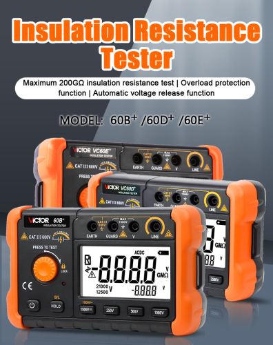 VICTOR 60B+ 60D+ 60E+ (2022 version) Digital Insulation Rresistance Testers,DC/AC Voltage Testing (20-1000V, 20-1500V) and Resistance accuracy 5％+5，4999/1999 Counts LCD Display