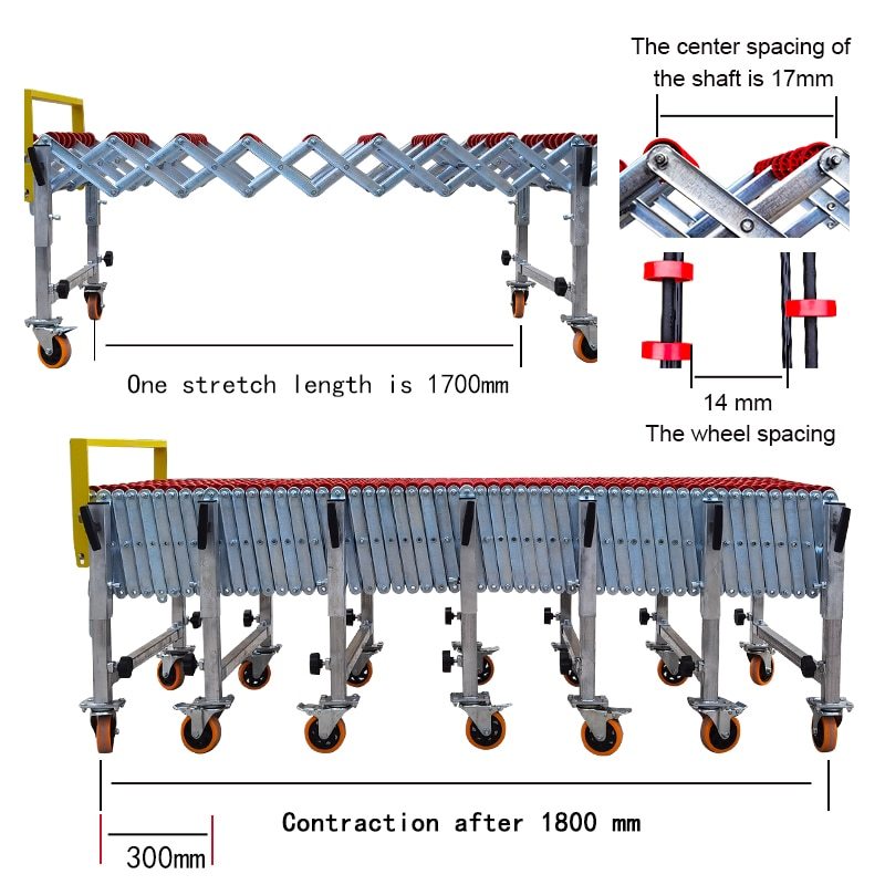 China Promotional Products Skating Roller Conveyor Gravity Flexible Carbon Steel Slipper Telescopic Conveyor