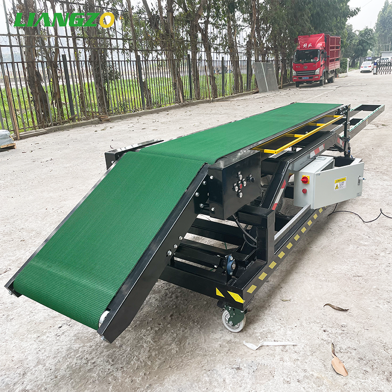 LIANGZO 50kg Bags Truck Loading Unloading Trolley Belt Conveyor Machine For Truck Unloading