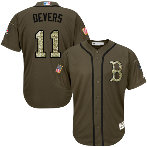 Men's Boston Red Sox #11 Rafael Devers Green Salute to Service Stitched MLB Jersey