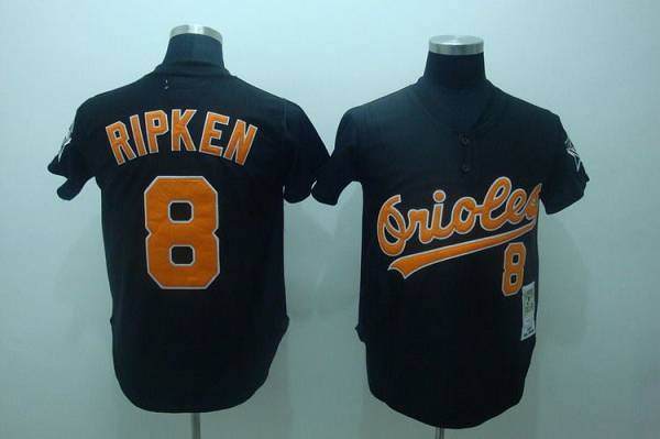 Mitchell and Ness Orioles #8 Cal Ripken Stitched Black Throwback Baseball Jersey