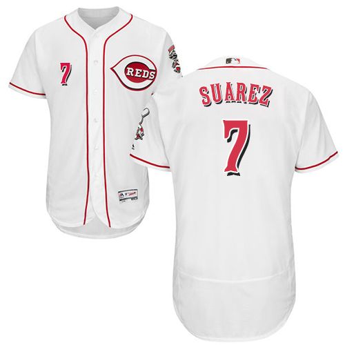 Men's Cincinnati Reds #7 Eugenio Suarez White Flexbase Authentic Collection Stitched MLB Jersey