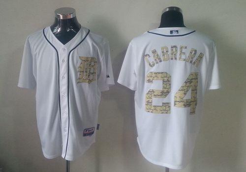 Tigers #24 Miguel Cabrera White USMC Cool Base Stitched Baseball Jersey