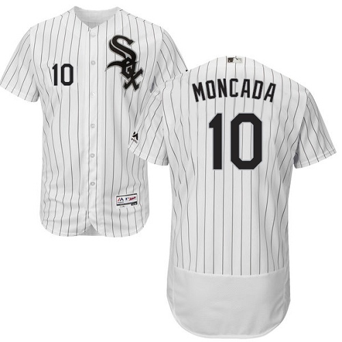 Men's Chicago White Sox #10 Yoan Moncada White(Black Strip) Flexbase Authentic Collection Stitched MLB Jersey