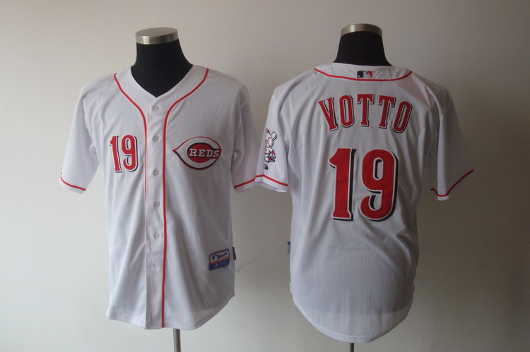 Reds #19 Joey Votto White Cool Base Stitched Baseball Jersey