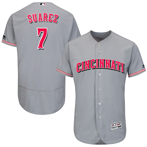 Men's Cincinnati Reds #7 Eugenio Suarez Grey Flexbase Authentic Collection Stitched MLB Jersey