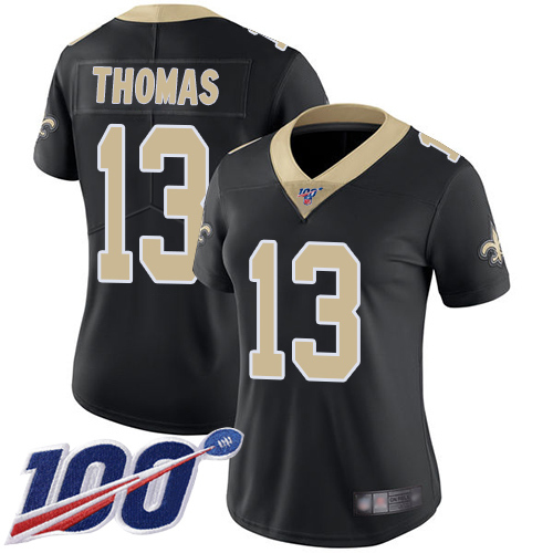 Women's Nike New Orleans Saints #13 Michael Thomas Black Team Color Stitched NFL 100th Season Vapor Limited Jersey