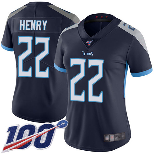 Women's Nike Tennessee Titans #22 Derrick Henry Navy Blue Team Color Stitched NFL 100th Season Vapor Limited Jersey
