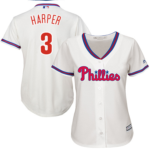 Women's Philadelphia Phillies #3 Bryce Harper Cream Alternate Stitched MLB Jersey