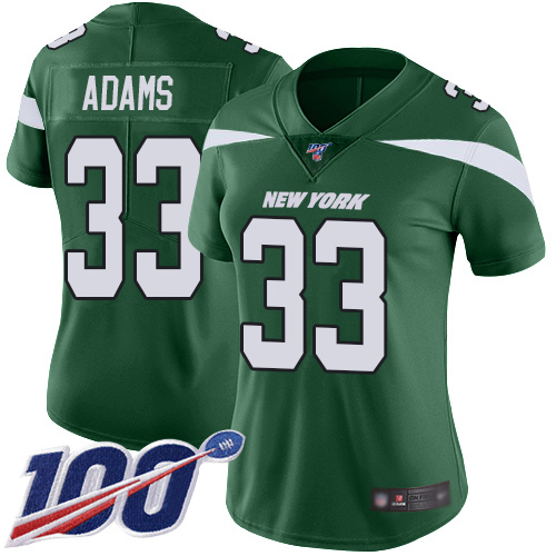 Women's Nike New York Jets #33 Jamal Adams Green Team Color Stitched NFL 100th Season Vapor Limited Jersey