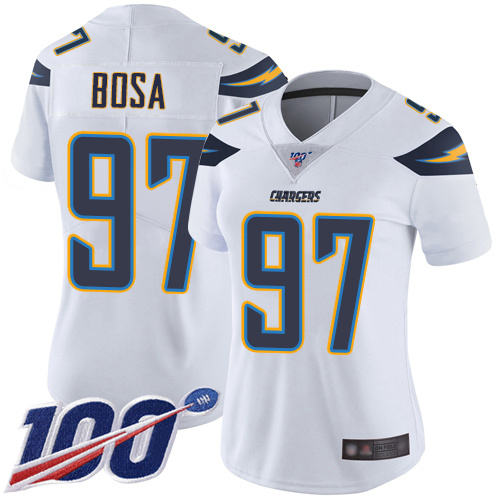 Women's Nike Los Angeles Chargers #97 Joey Bosa White Stitched NFL 100th Season Vapor Limited Jersey
