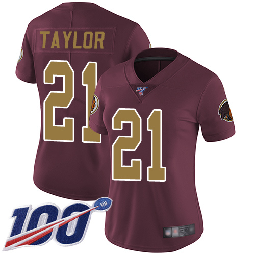 Women's Nike Washington Redskins #21 Sean Taylor Burgundy Red Alternate Stitched NFL 100th Season Vapor Limited Jersey
