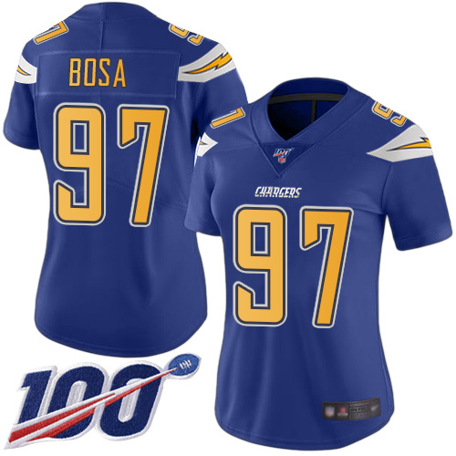 Women's Nike Los Angeles Chargers #97 Joey Bosa Electric Blue Stitched NFL Limited Rush 100th Season Jersey