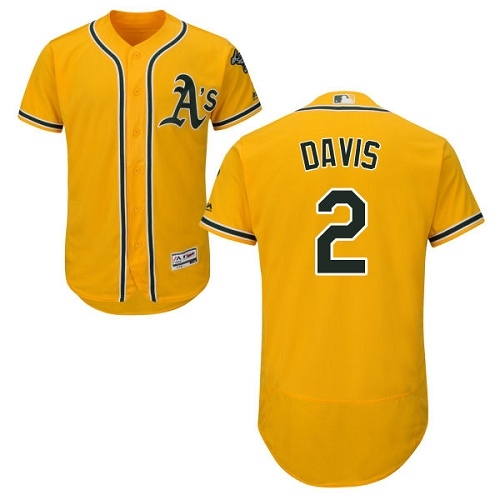 Men's Oakland Athletics #2 Khris Davis Gold Flexbase Authentic Collection Stitched MLB Jersey