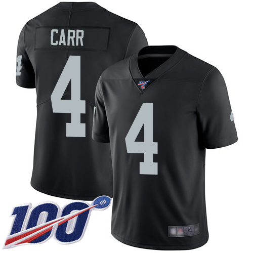 Oakland Raiders #4 Derek Carr Black Team Color Men's Stitched Football 100th Season Vapor Limited Jersey