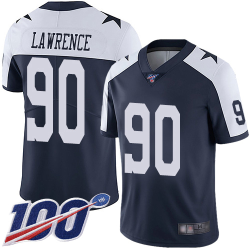 Dallas Cowboys #90 Demarcus Lawrence Navy Blue Thanksgiving Men's Stitched Football 100th Season Vapor Throwback Limited Jersey