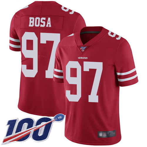 San Francisco 49ers #97 Nick Bosa Red Team Color Men's Stitched Football 100th Season Vapor Limited Jersey