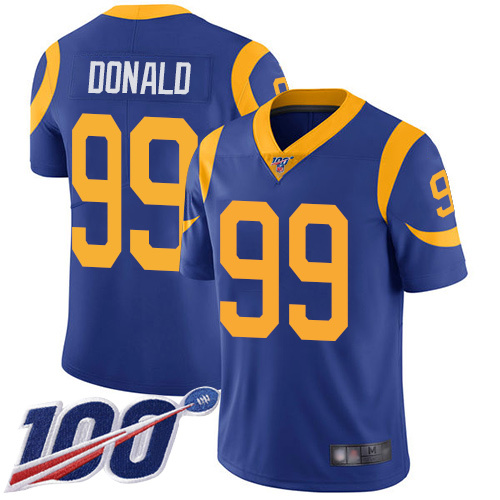 Los Angeles Rams #99 Aaron Donald Royal Blue Alternate Men's Stitched Football 100th Season Vapor Limited Jersey