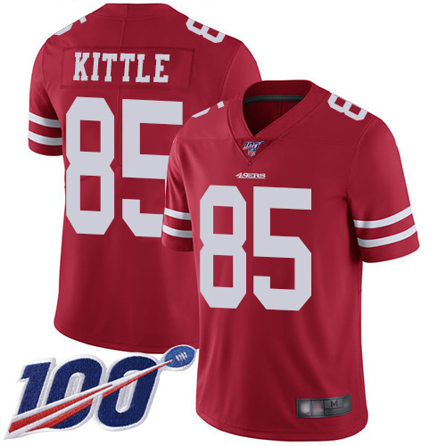 San Francisco 49ers #85 George Kittle Red Team Color Men's Stitched Football 100th Season Vapor Limited Jersey